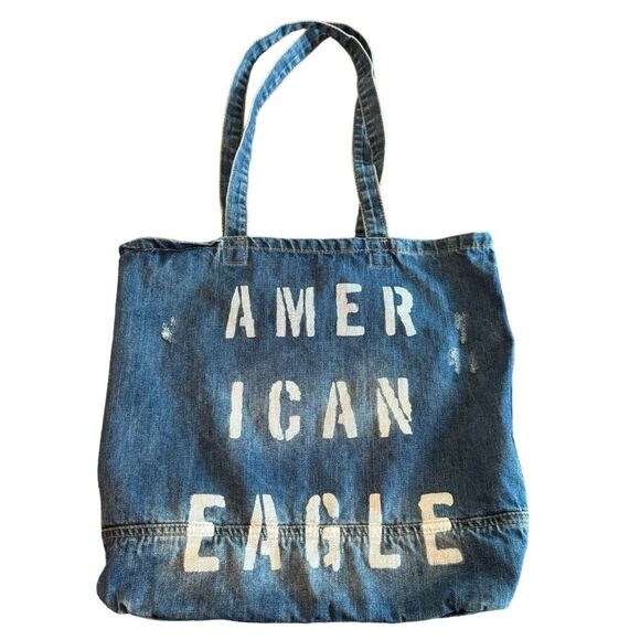 American Eagle Denim Tote Bag Distressed Blue Jean Medium Size 16”x 15"​ - Picture 1 of 9